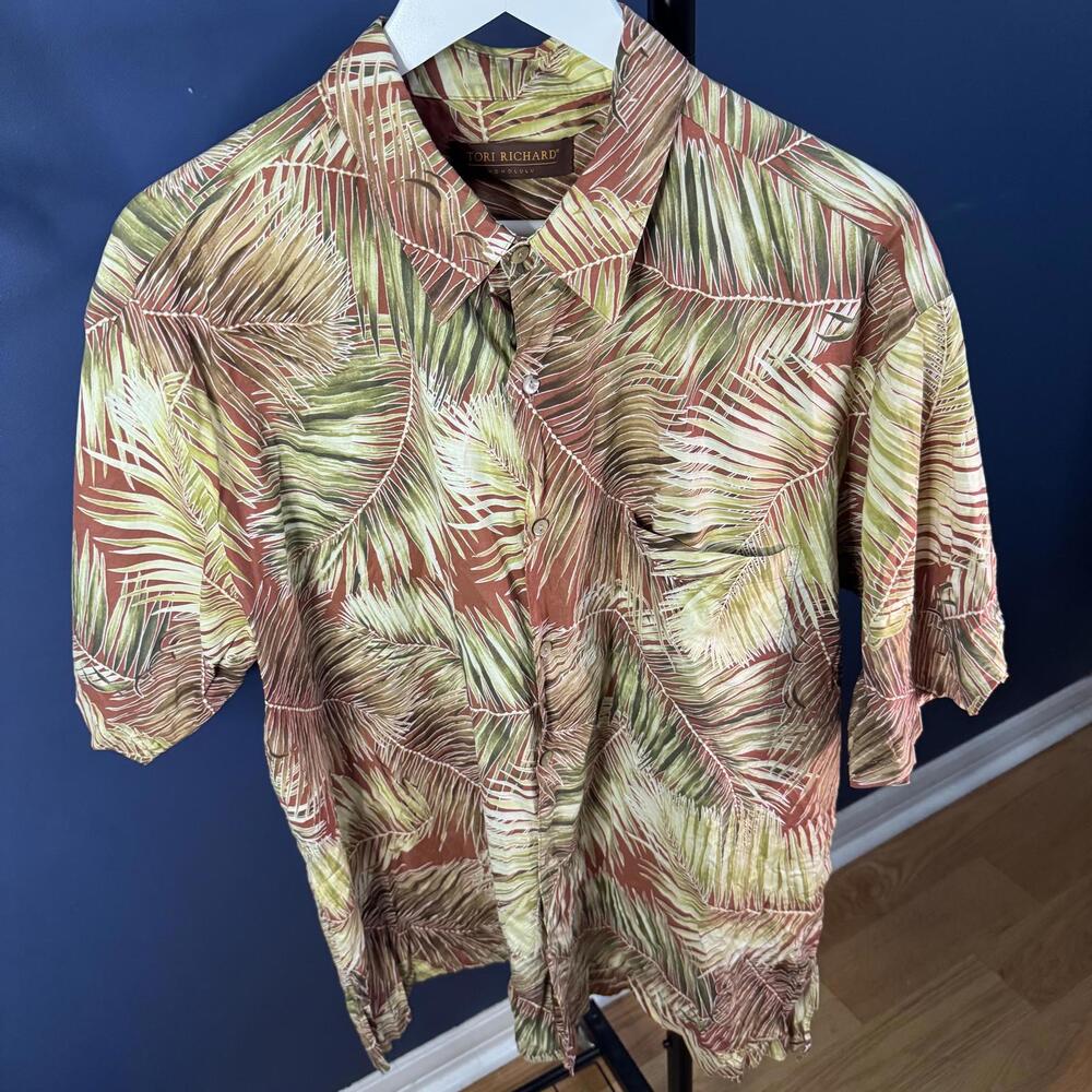 Tori Richard Honolulu Hawaiian Shirt XL Palm Leaf Aloha USA Cotton